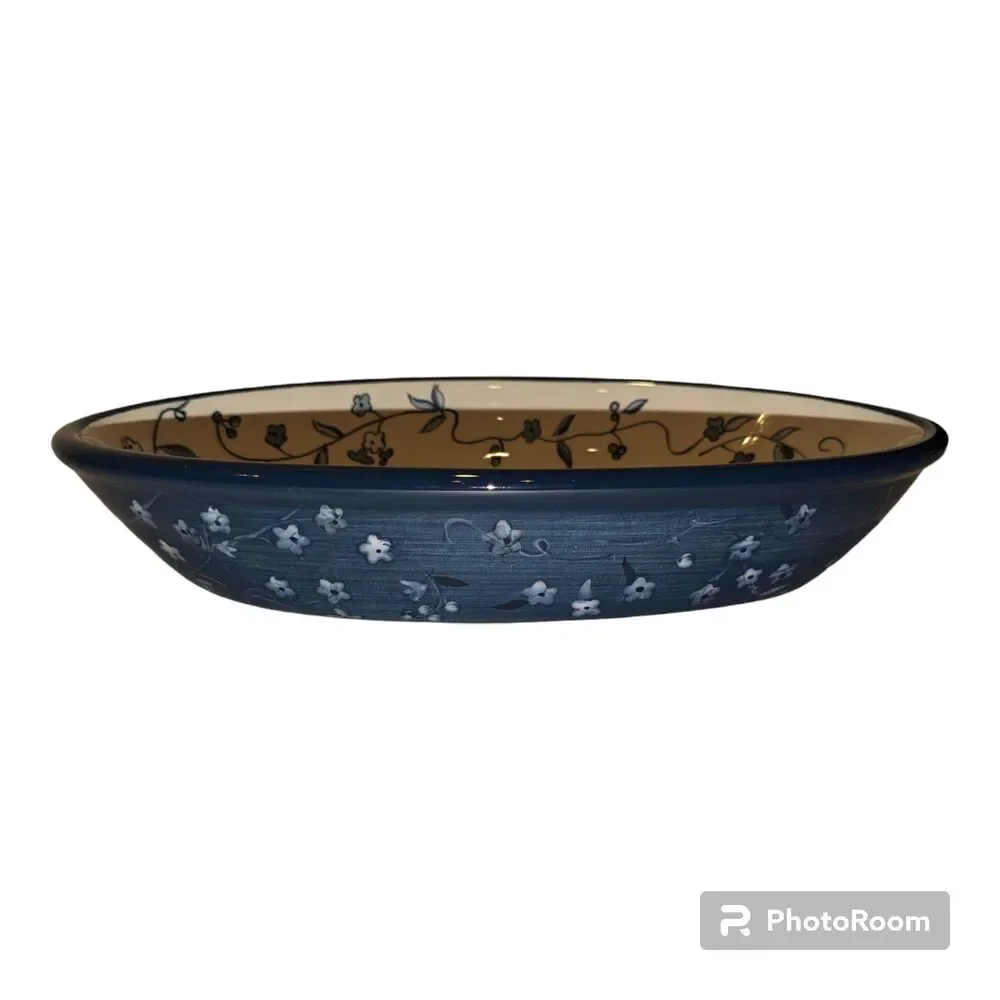Lang Serving Bowls Earthenware Floral Blues Oval  set of 2 Blue white 9.75